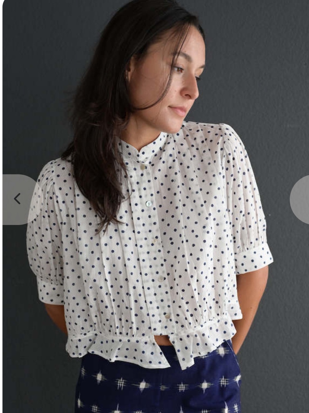 NWT Alix Of Bohemia White Blouse with Navy Polka Dots